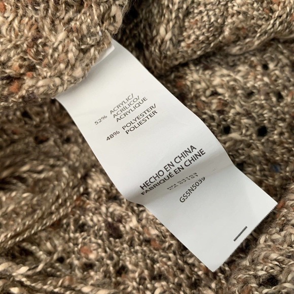 Bass Womens Small Marled Tan Boho Sweater Fringed Tunic Top Cowl Neck Cable Knit - Picture 7 of 8